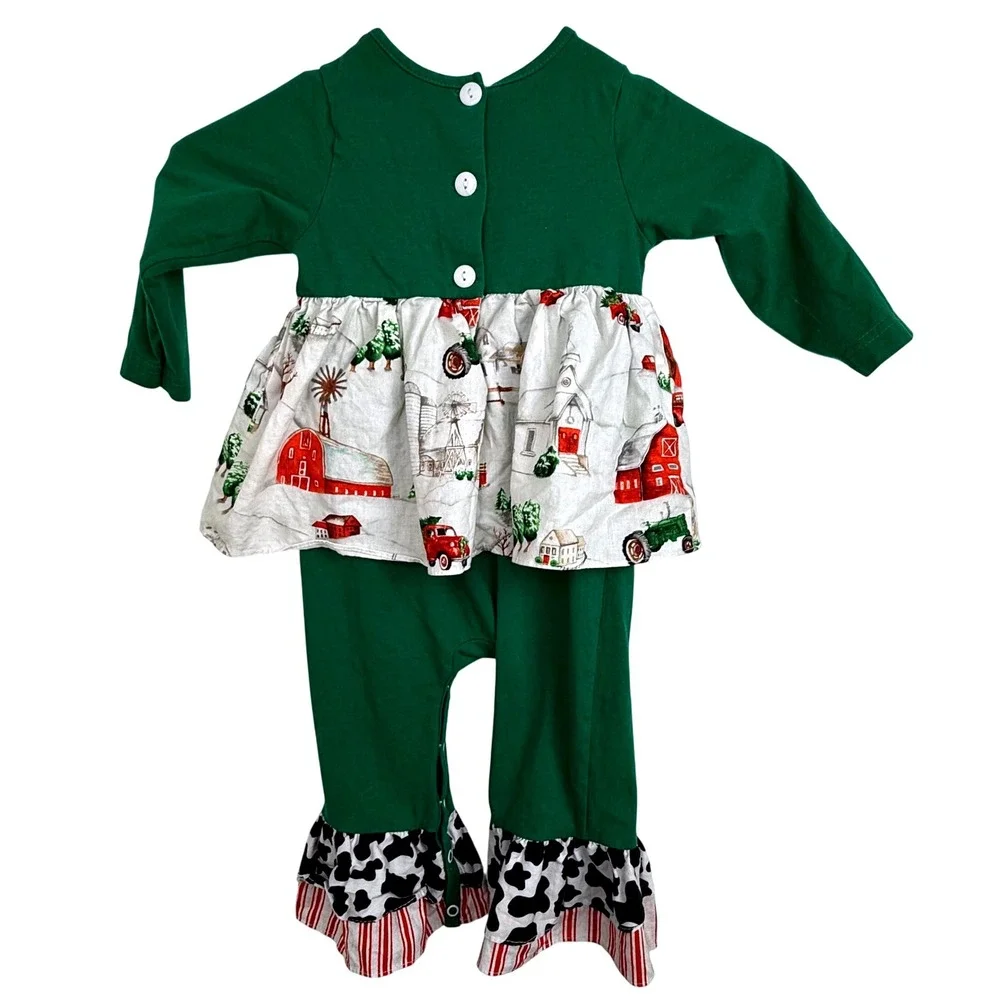 Ricrac‎ & Ruffles Baby Girl Romper 24M Farm Life Christmas Cow Print Outfit
